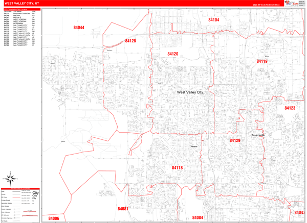 West Valley City Zip Code Wall Map